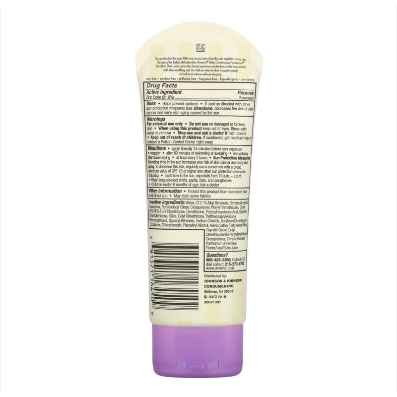 Aveeno Baby Continuous Protection Sensitive Skin Zinc Oxide Sunscreen 88mL