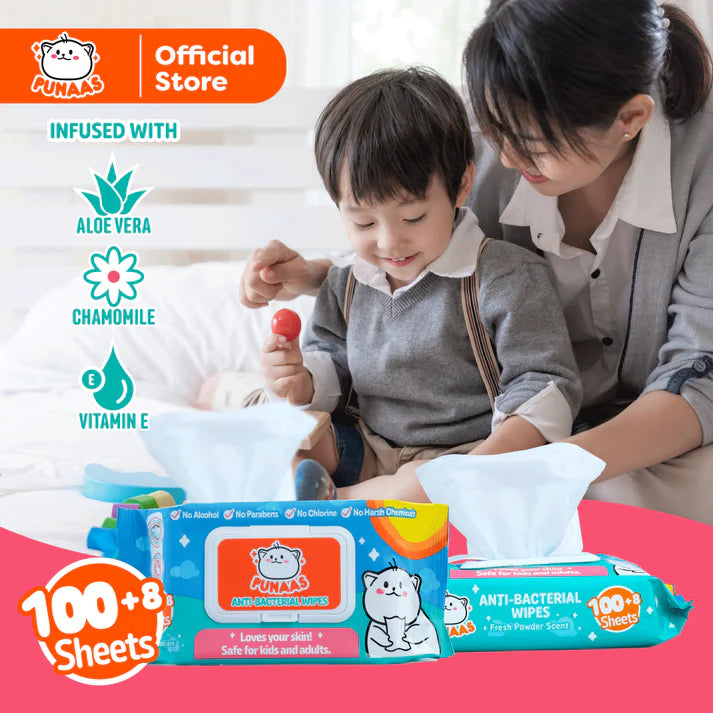 Punaas Anti-Bacterial Wipes Fresh Powder Scent 108 Sheets