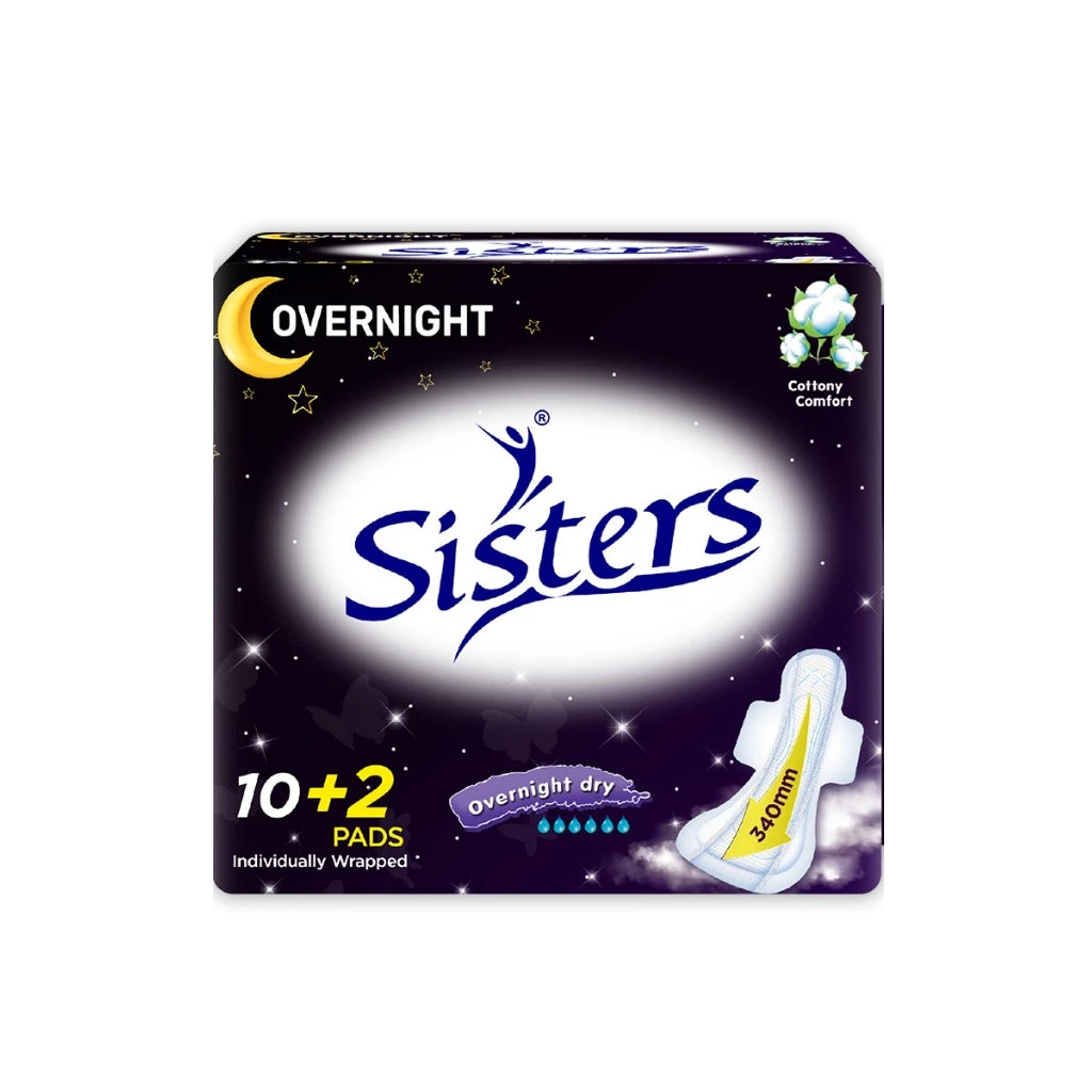 Sisters Sanitary Napkin Perforated Cottony Overnight 12 Pads