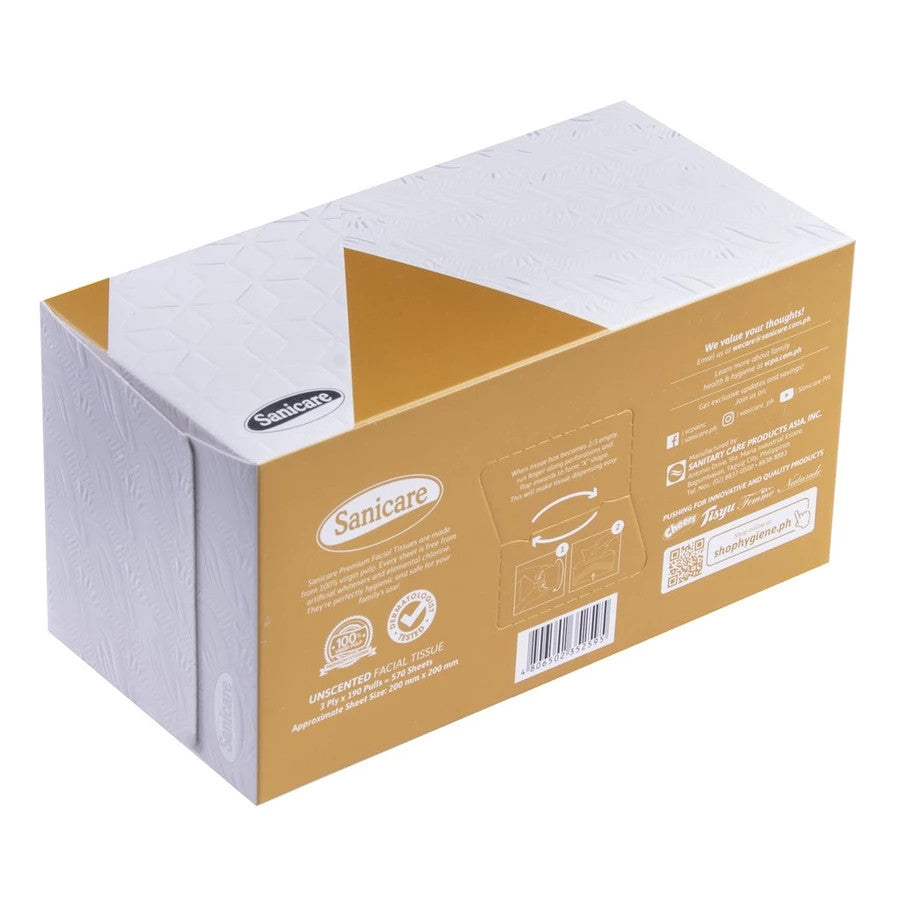 Sanicare Large Box Facial Tissue Unscented 190-Pulls 3-Ply