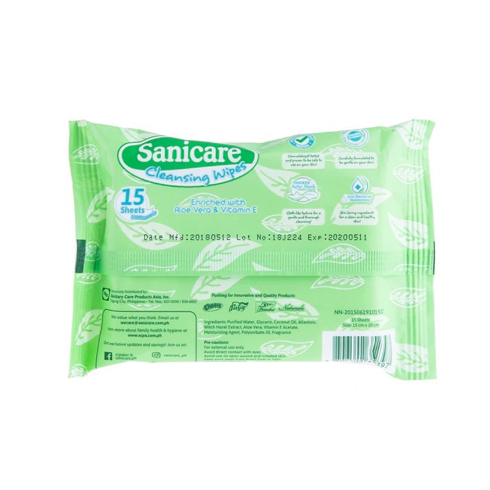Sanicare Cleansing Wipes 15 Sheets - Eucalyptus Scent