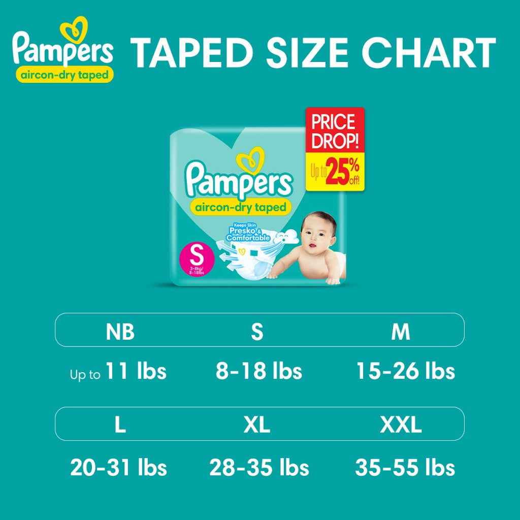 Pampers Aircon-Dry Taped Diapers Large 68