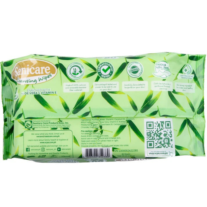 Sanicare Cleansing Wipes 80 Sheets - Bamboo Fibers