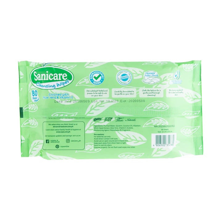 Sanicare Cleansing Wipes 80 Sheets - Eucalyptus Scent