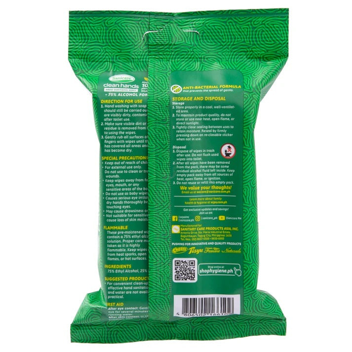 Sanicare Clean Hands Alcohol Wipes 30 Sheets - Zesty Bergamot
