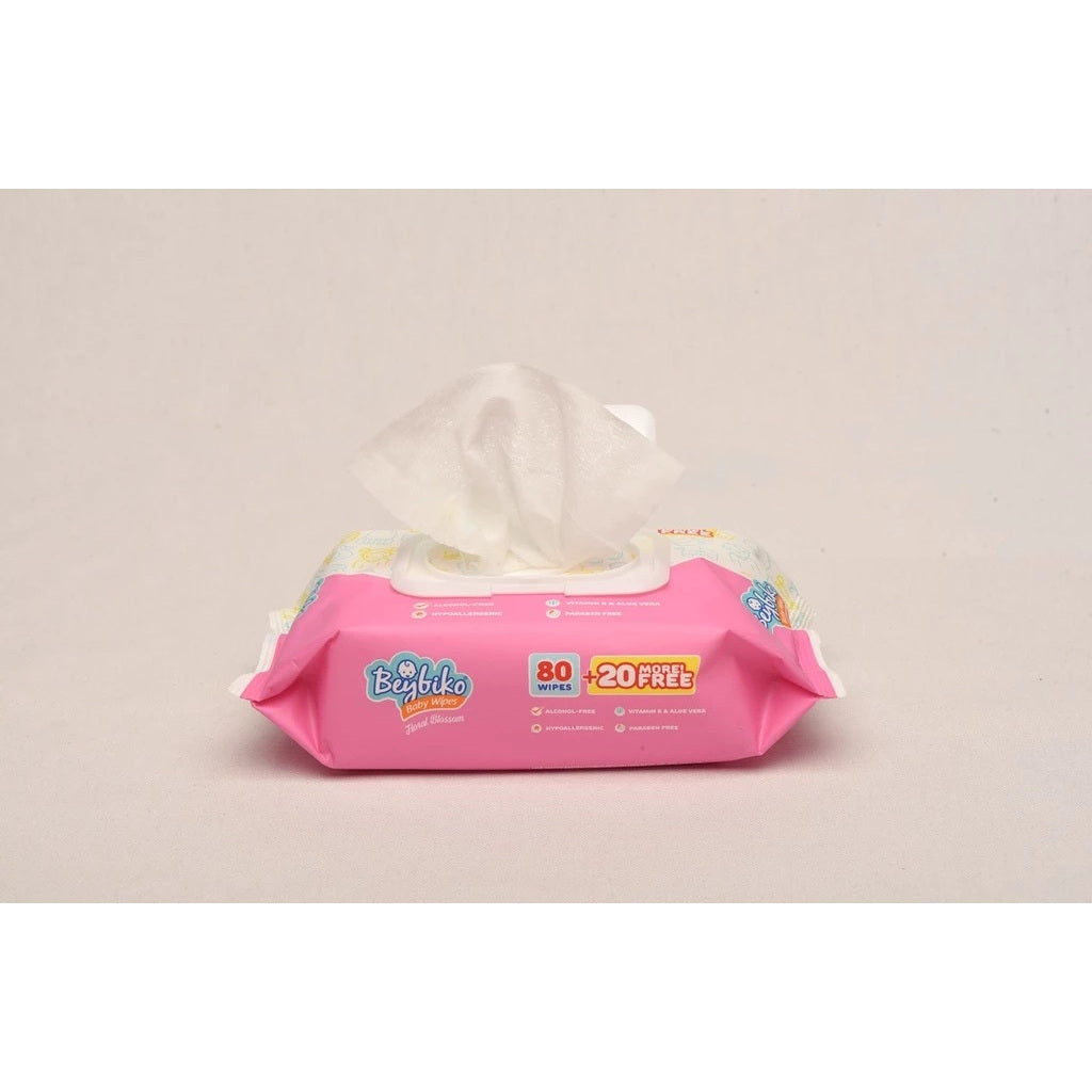 Beybiko Baby Wipes Floral Scent 80 sheets + 20 sheets free