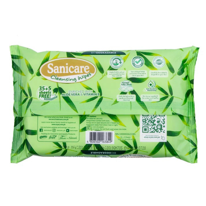 Sanicare Cleansing Wipes 40 Sheets - Bamboo Fibers