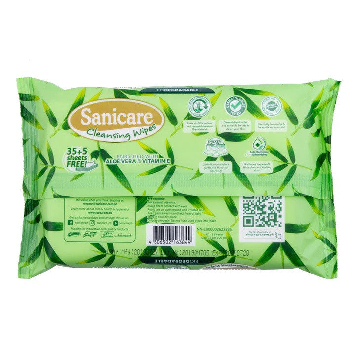 Sanicare Cleansing Wipes 40 Sheets - Bamboo Fibers