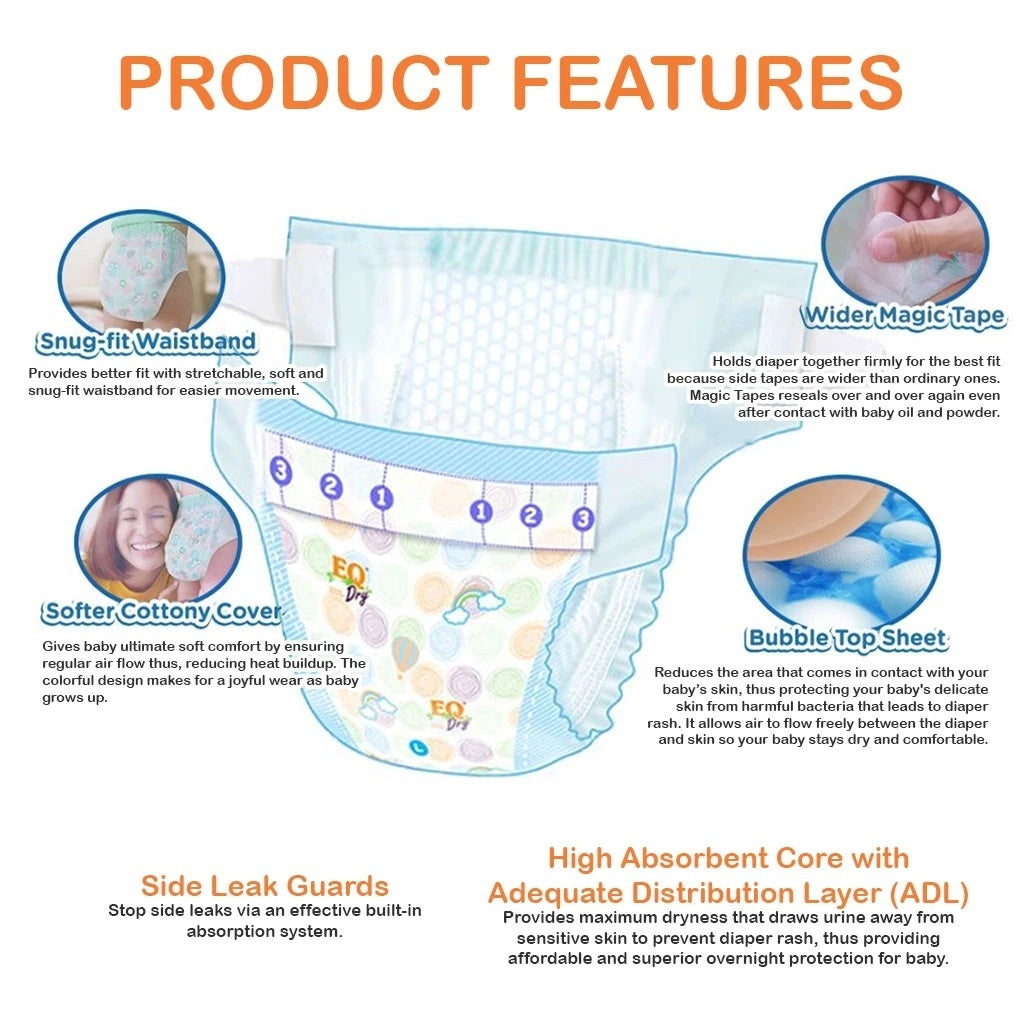 EQ Dry Tape Baby Diapers Econo Pack Newborn 44