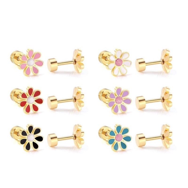 Stainless Steel Earrings Flowers Set A