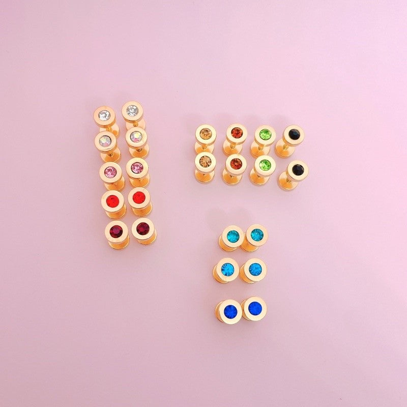 Stainless Steel Earrings Birthstone Flat Circle