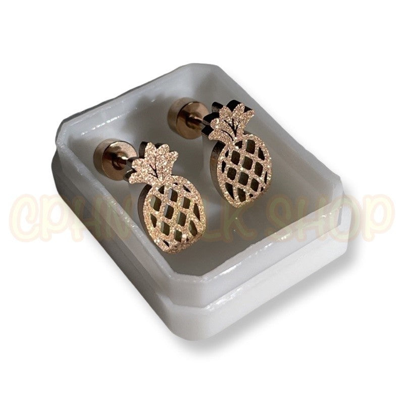 Stainless Steel Earrings Glittery Rosegold Pineapple