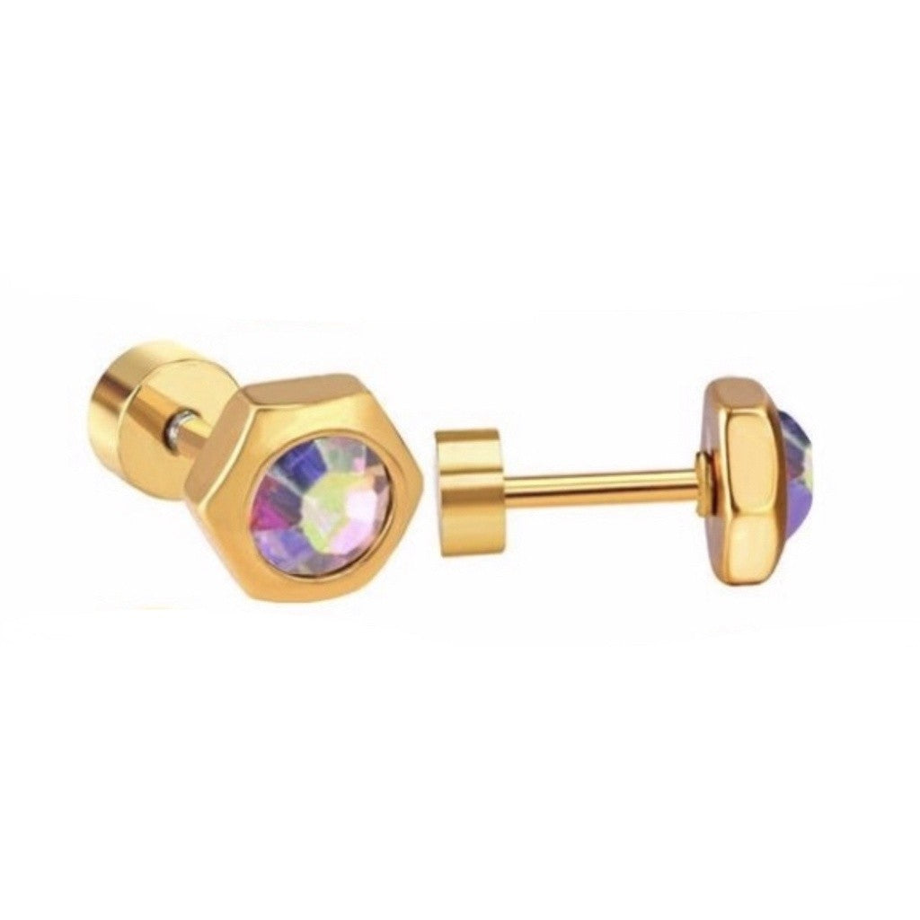 Stainless Steel Earrings Birthstone Hexagon