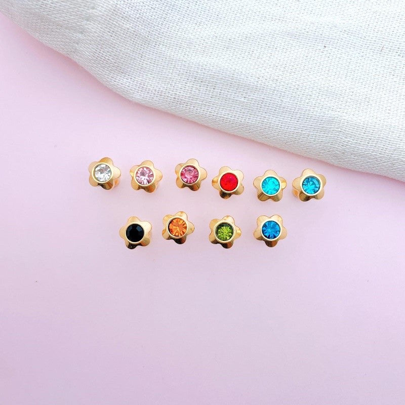 Stainless Steel Earrings Birthstone Flower