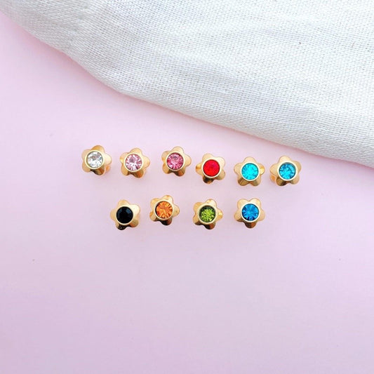 Stainless Steel Earrings Birthstone Flower