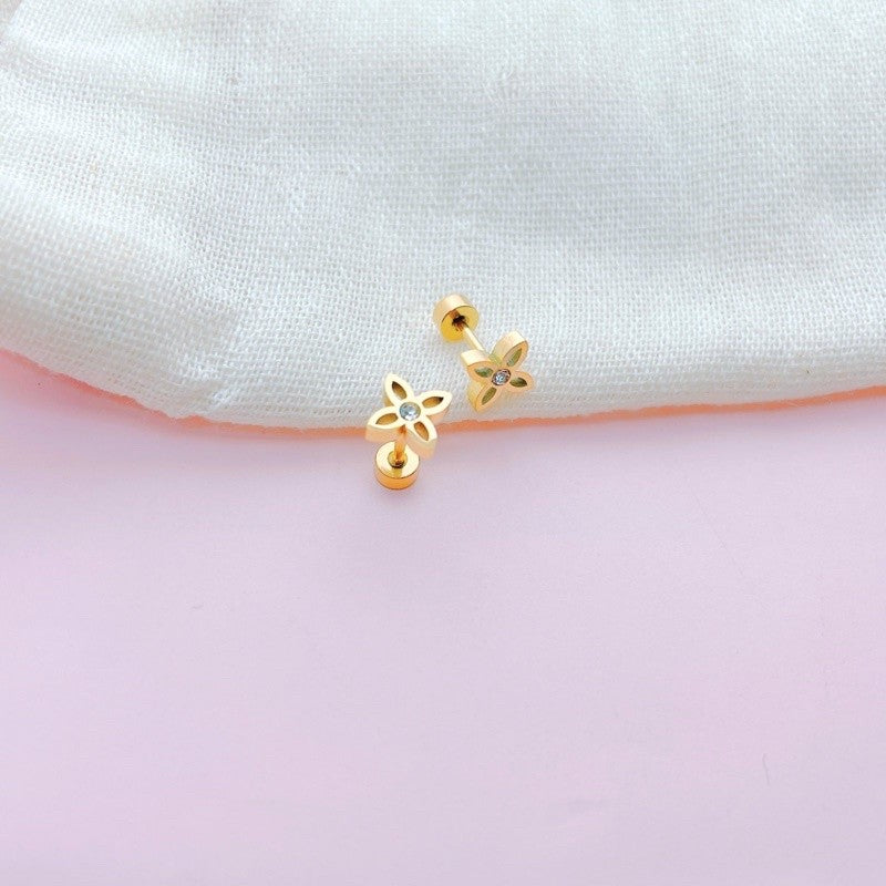 Stainless Steel Earrings Four Petal Diamond