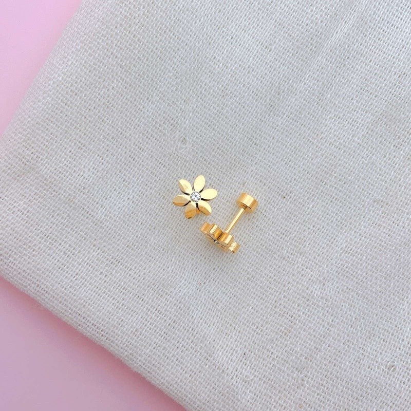 Stainless Steel Earrings Gold Daisy