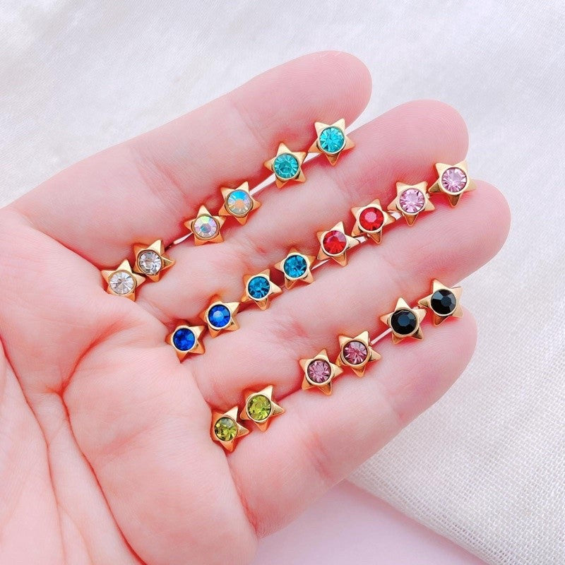 Stainless Steel Earrings Birthstone Star