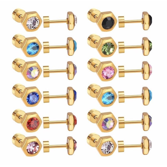 Stainless Steel Earrings Birthstone Hexagon