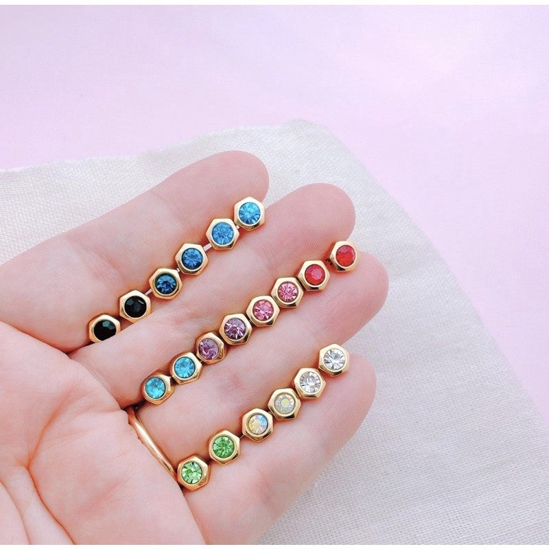 Stainless Steel Earrings Birthstone Hexagon