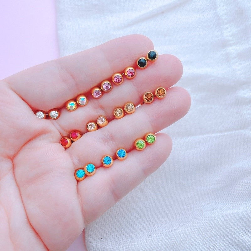 Stainless Steel Earrings Birthstone Ball