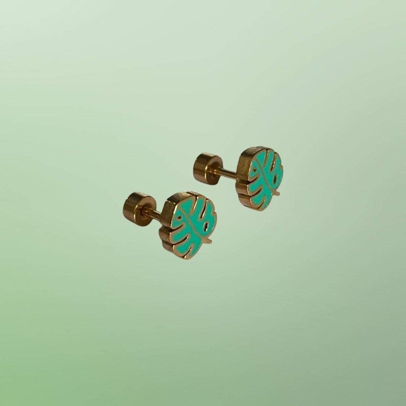 Stainless Steel Earrings Monstera