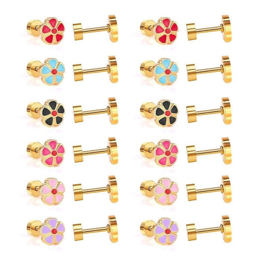 Stainless Steel Earrings Flowers Set C
