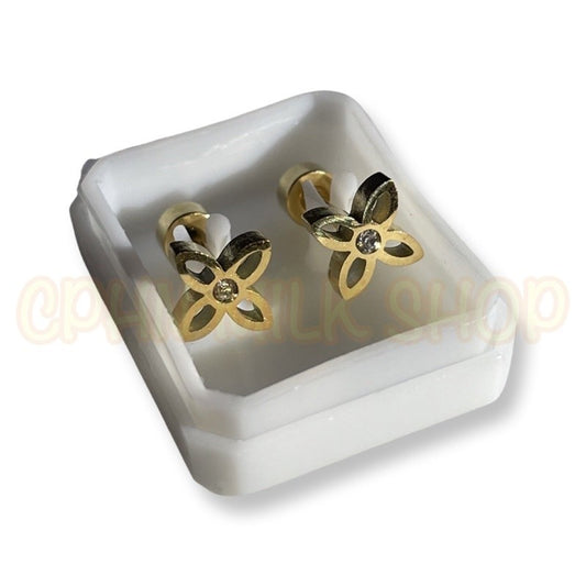 Stainless Steel Earrings Four Petal Diamond
