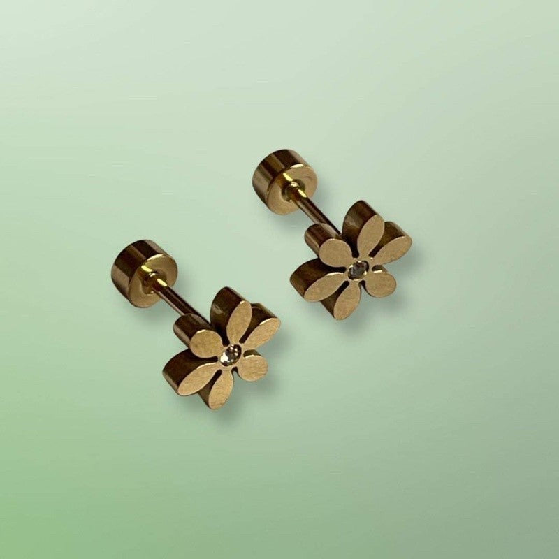 Stainless Steel Earrings Gold Daisy