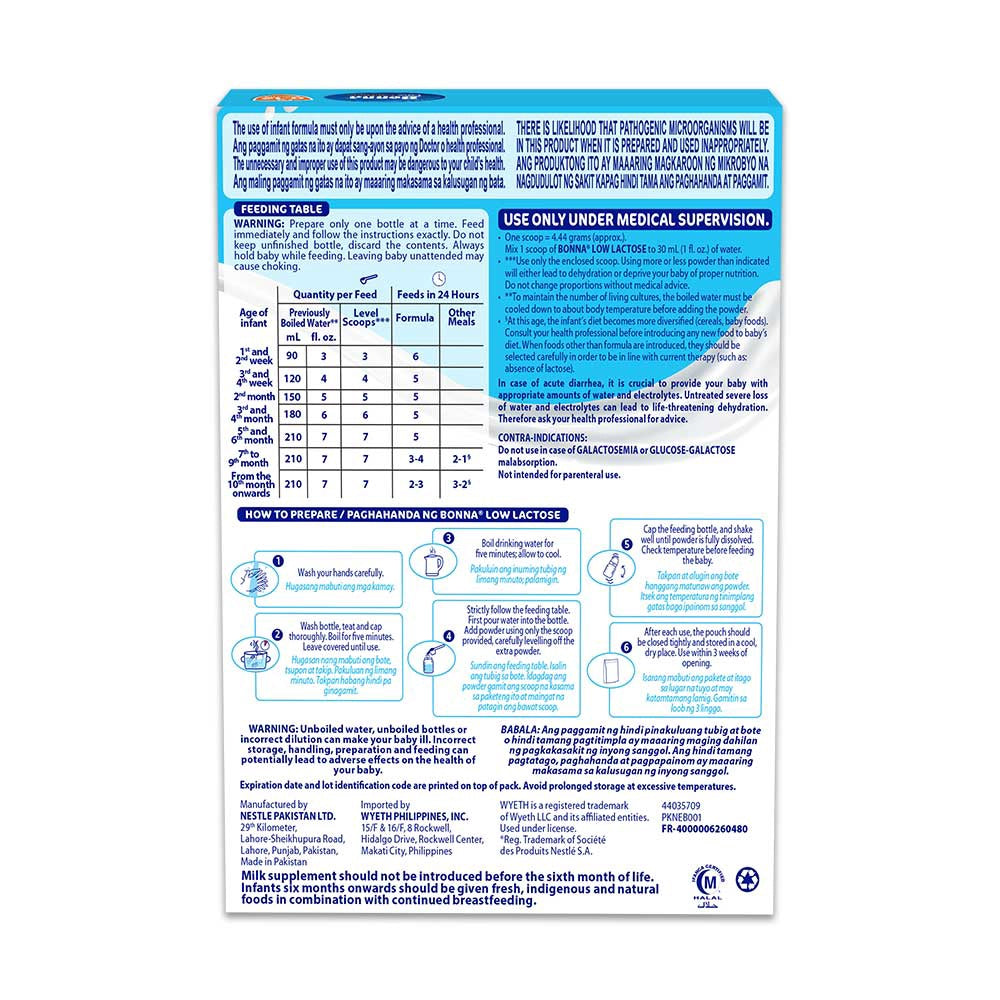 BONNA® Low Lactose 180g for 0-12 Months Old Infant Formula