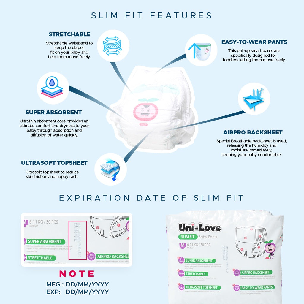 UniLove Slim Fit Baby Pants 30's (Medium)