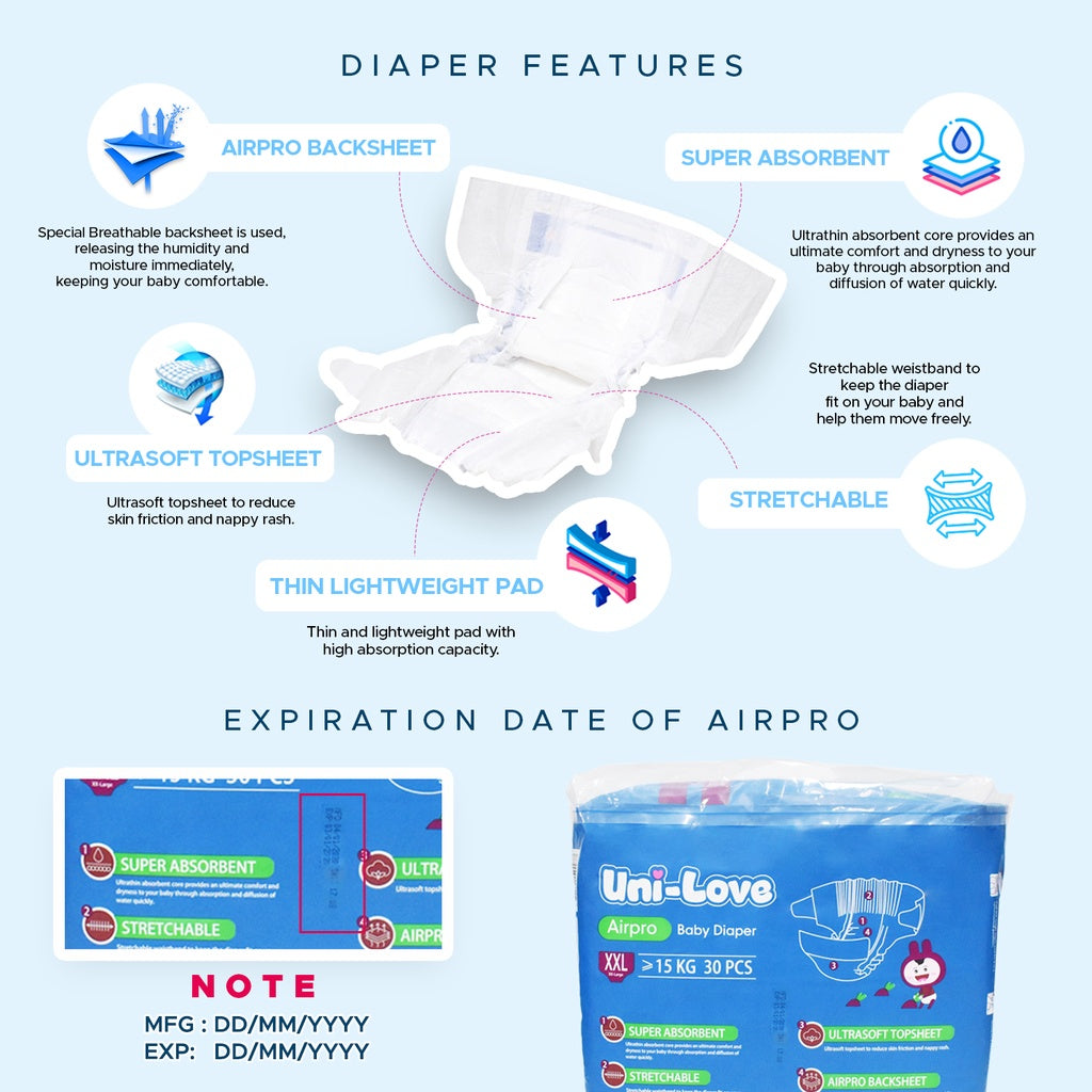 Uni-Love Airpro Tape Baby Diapers XXL 30