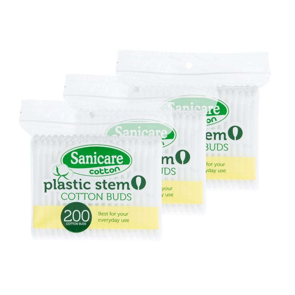 Sanicare Plastic Stem Cotton Buds 200 Tips