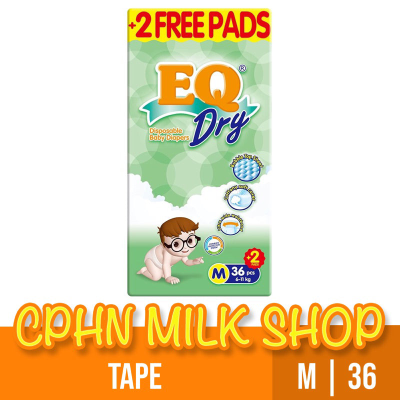 EQ Dry Tape Baby Diapers Econo Pack Medium 36