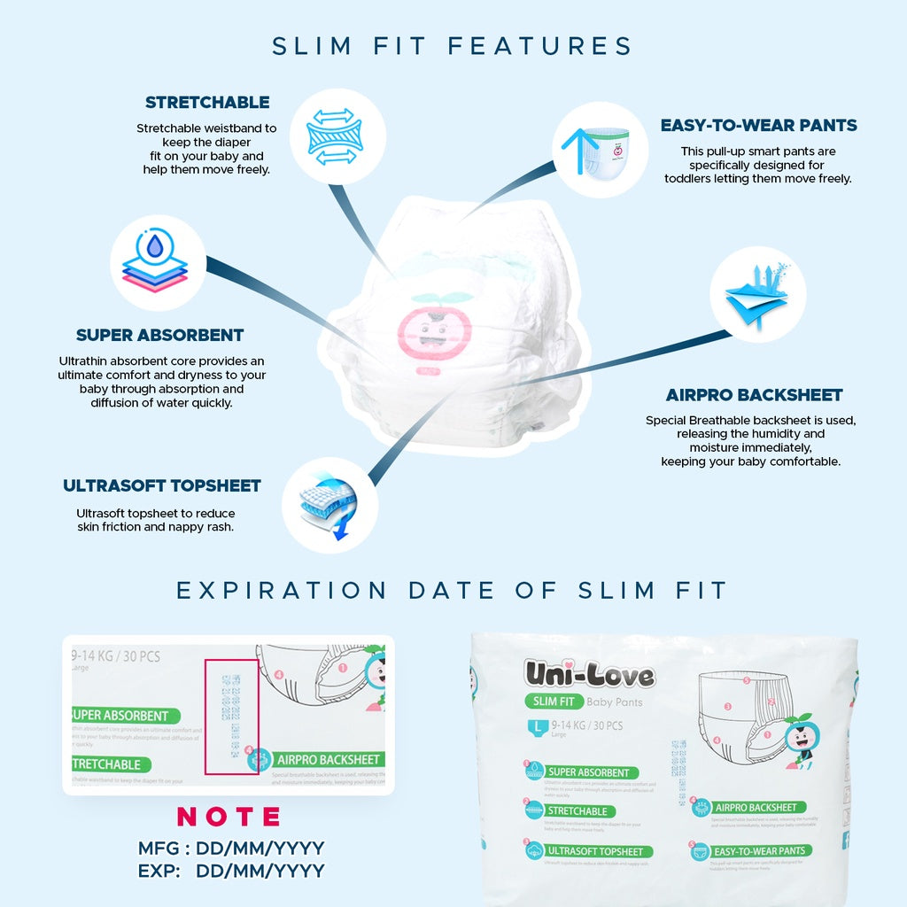 UniLove Slim Fit Baby Pants 30's (Large)