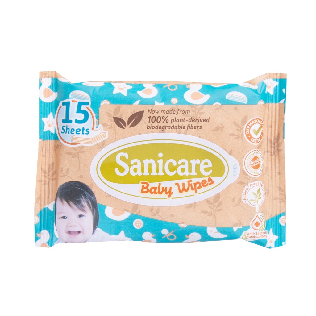 Sanicare Baby Wipes Plant Fiber 15 Sheets - Assorted Colors
