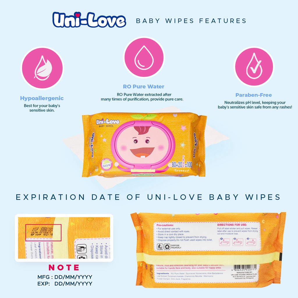 UniLove Powder Scent Baby Wipes 100's