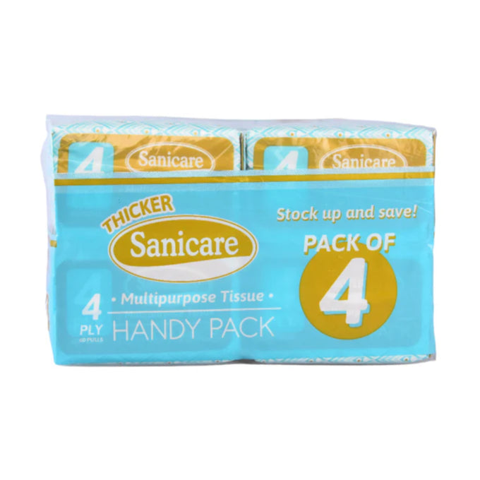 Sanicare Multipurpose Tissue Handy Pack 60-Pulls 4-Ply (Pack of 4)