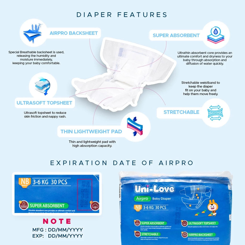Uni-Love Airpro Tape Baby Diapers Medium 30