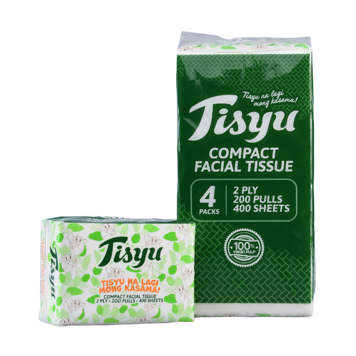 Tisyu Compact Facial Tissue 200-Pulls 2-ply (Pack of 4) 400 Sheets