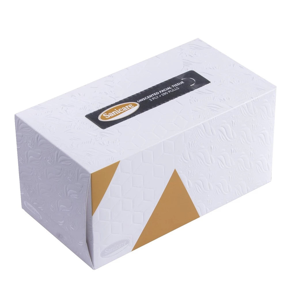Sanicare Large Box Facial Tissue Unscented 190-Pulls 3-Ply