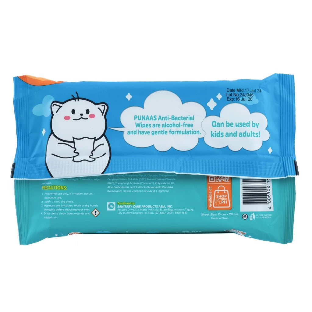 Punaas Anti-Bacterial Wipes Fresh Powder Scent 48 Sheets