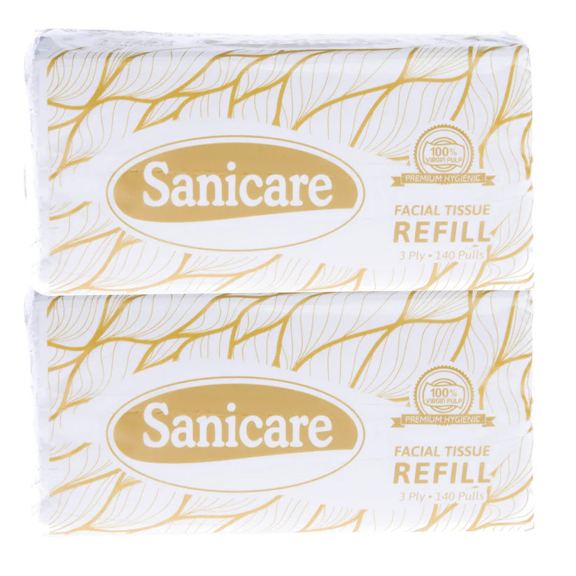 Sanicare Econo Box Facial Tissue Refills 140-Pulls 3-Ply (Twin Pack)