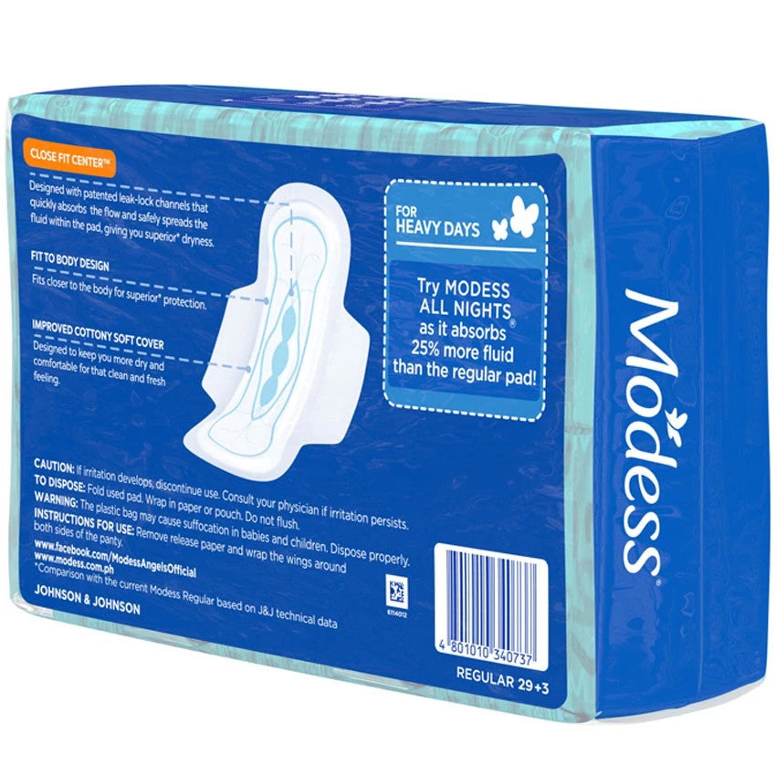 Modess Regular Cottony Soft with Wings Sanitary Napkins 32 Pads