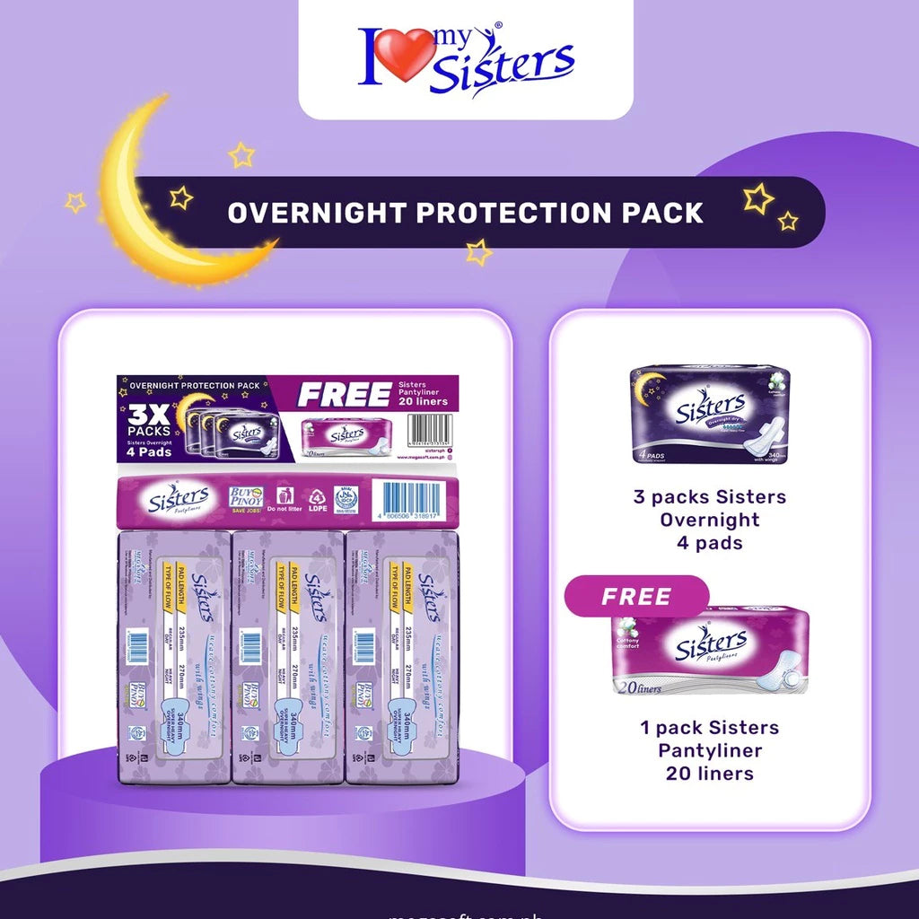 Sisters Promo Pack 3 pcs Overnight 4 Pads Free 1 Pantyliner 20's