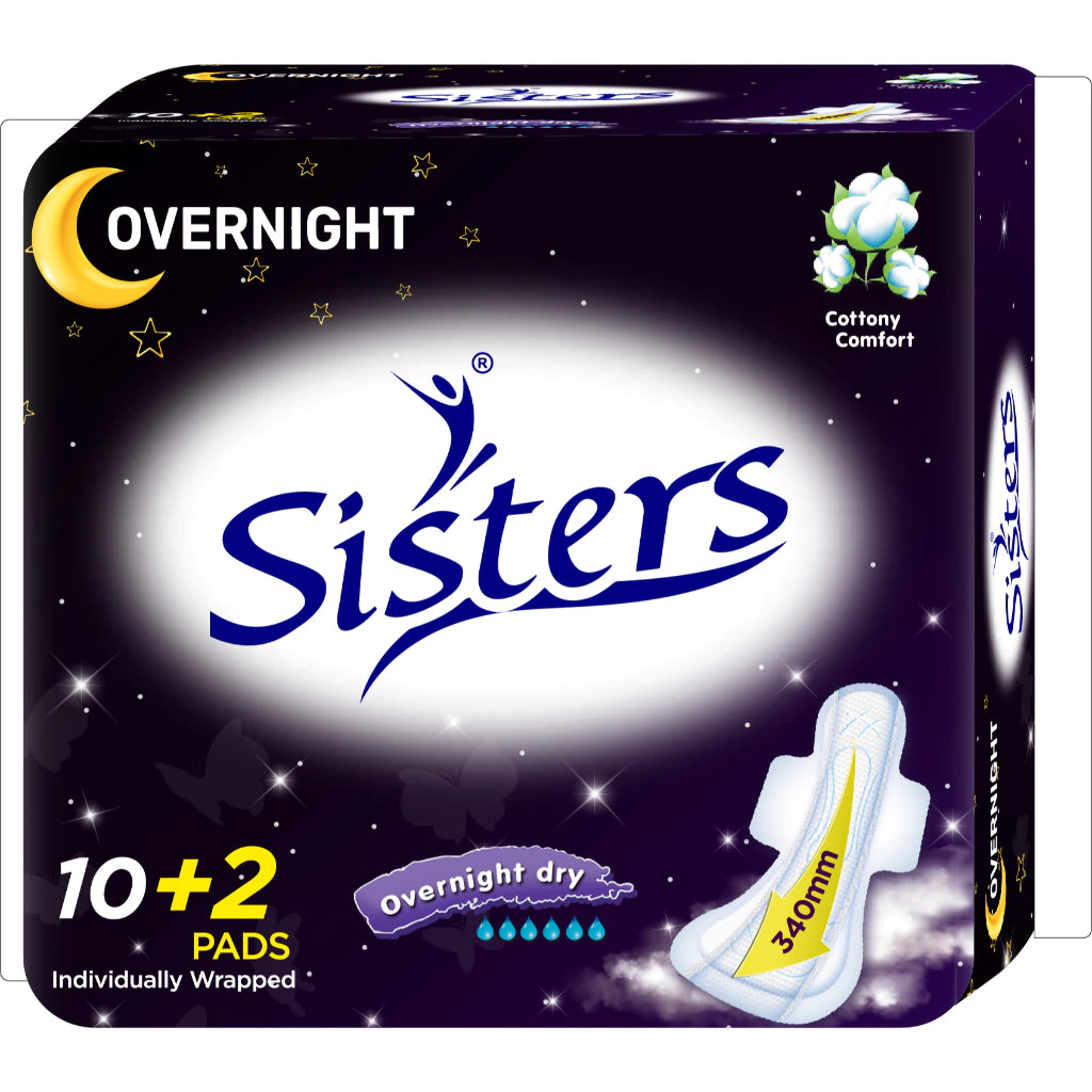 Sisters Sanitary Napkin Perforated Cottony Overnight 12 Pads