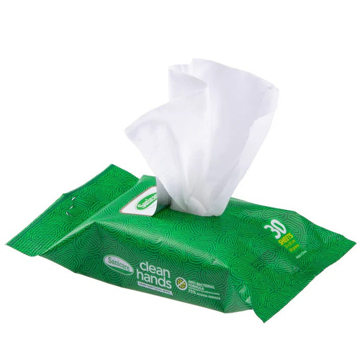 Sanicare Clean Hands Alcohol Wipes 30 Sheets - Zesty Bergamot