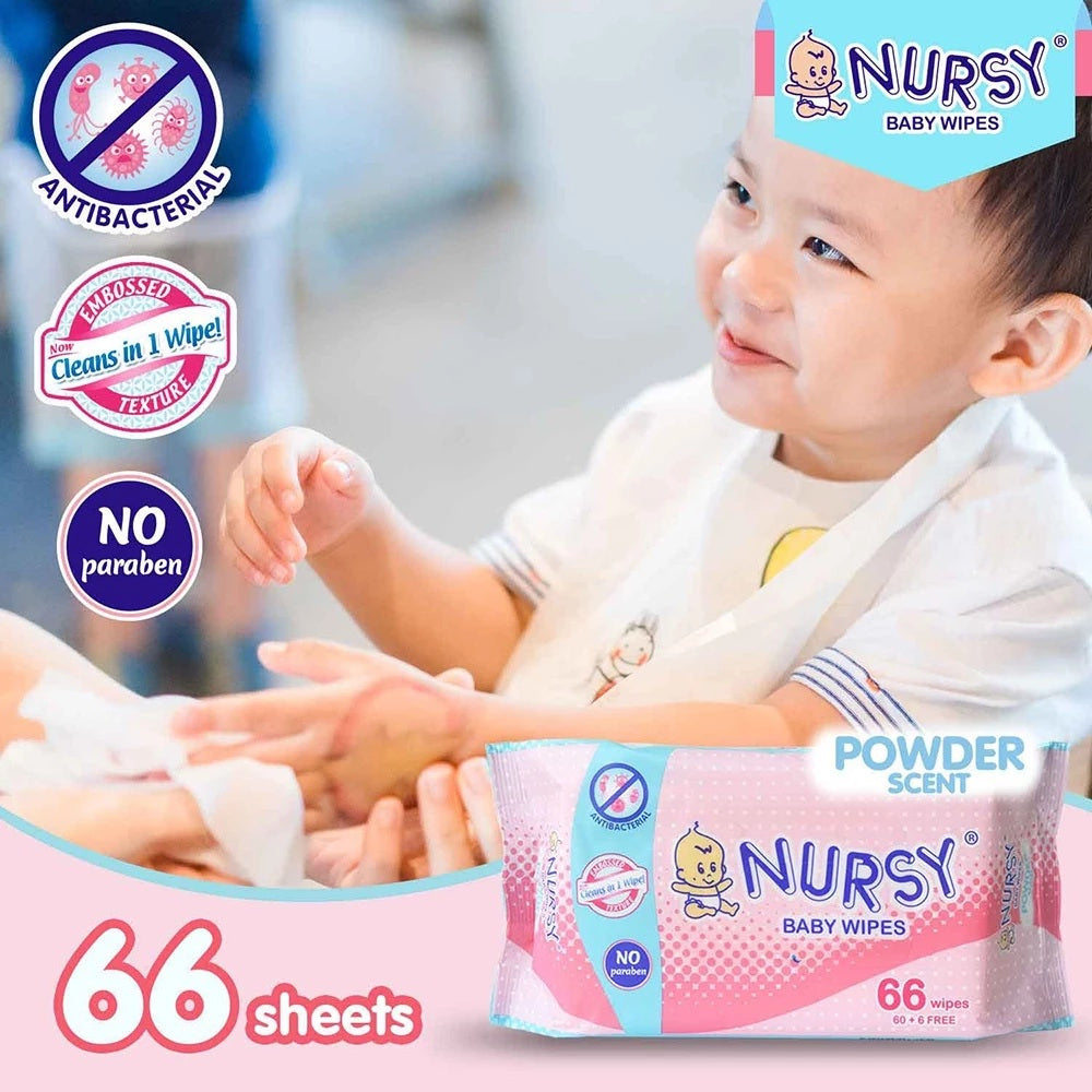 Nursy Baby Wipes Powder Scent 66 Sheets
