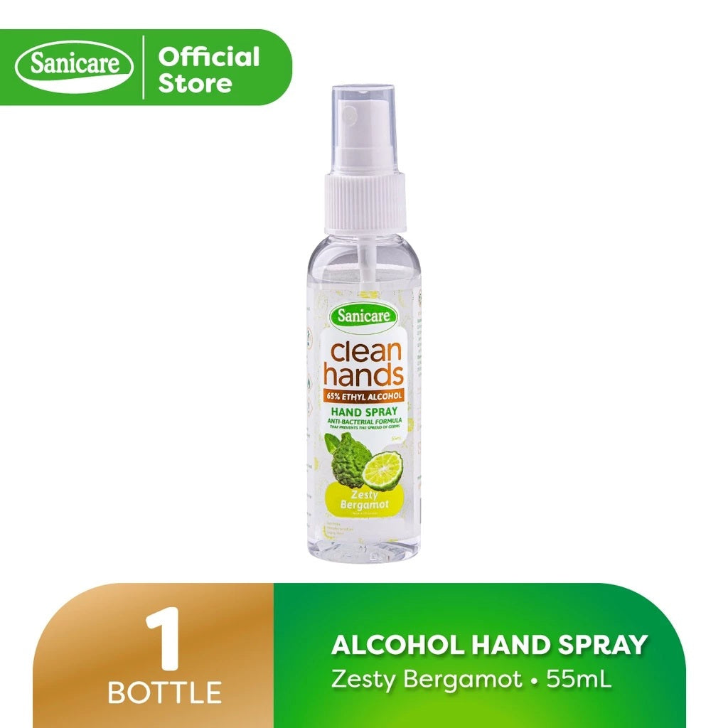 Sanicare Clean Hands Alcohol Spray 55ml - Zesty Bergamot Scent