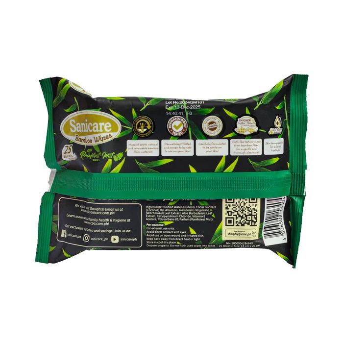 Sanicare Bamboo Wipes 25 Sheets - Rainforest Mist Scent